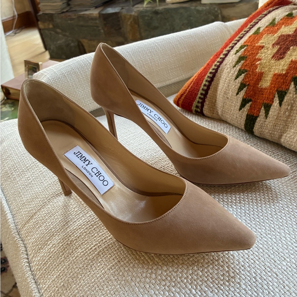 Jimmy Choo Classic Tan/Beige Suede Heels
